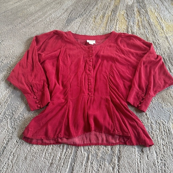 Maeve Anthropologie Chatham Blouse Polka Dot Top Red white buttons XS - Picture 5 of 12